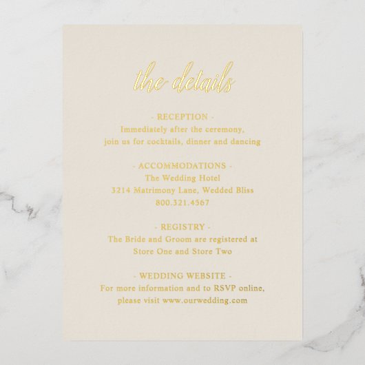 Elegant Gold Foil Ivory Wedding Enclosure Card Folie Uitnodiging Briefkaart (Voorkant)