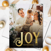 Elegant Gold Foil Joy Photo Holiday Briefkaart
