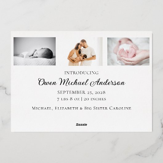 Elegant Gold Foil Kerstmis Nieuwe Baby Aankondigin Folie Uitnodiging (Achterkant)