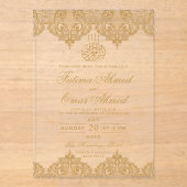 Elegant Gold Foil Lace  Cream Islamic Muslim Acryl Uitnodigingen (Voorkant)