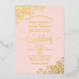 Elegant Gold Foil Lace op Blush Pink Weddenschap Folie Uitnodiging