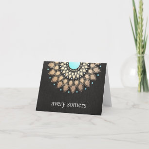 Elegant Gold Foil Leaf Mandala Black Linen LOOK Notitiekaartje