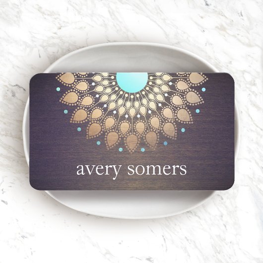 Elegant Gold Foil Leaf Mandala Wood Kijk uit Visitekaartje