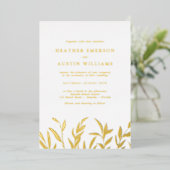 Elegant Gold Foil Leaves Wedding Folie Uitnodiging (Staand Voorkant)