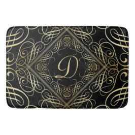 Elegant Gold Foil look Scrollwork Script op zwart Badmat