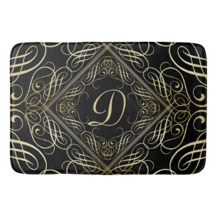 Elegant Gold Foil look Scrollwork Script op zwart Badmat