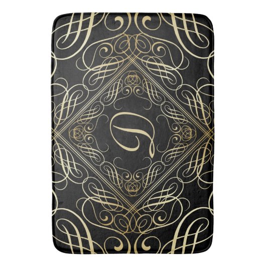 Elegant Gold Foil look Scrollwork Script op zwart Badmat (Voorkant Verticaal)