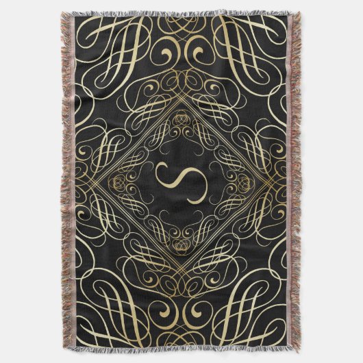 Elegant Gold Foil look Scrollwork Script op zwart Deken (Voorkant Verticaal)