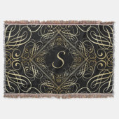 Elegant Gold Foil look Scrollwork Script op zwart Deken (Voorkant)