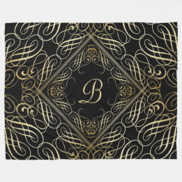 Elegant Gold Foil look Scrollwork Script op zwart Fleece Deken