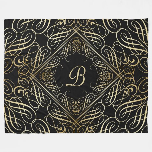 Elegant Gold Foil look Scrollwork Script op zwart Fleece Deken (Voorkant (Horizontaal))