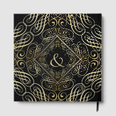 Elegant Gold Foil look Scrollwork Script op zwart Gastenboek (Achterkant)