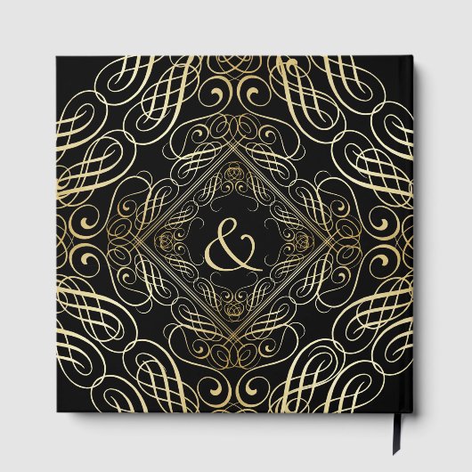 Elegant Gold Foil look Scrollwork Script op zwart Gastenboek (Achterkant)