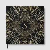 Elegant Gold Foil look Scrollwork Script op zwart Gastenboek (Voorkant)