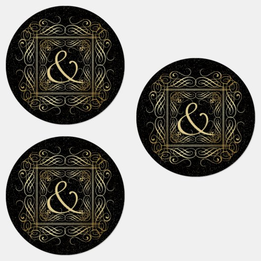 Elegant Gold Foil look Scrollwork Script op zwart Labels (Groep)