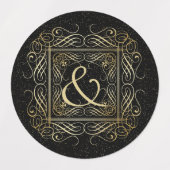 Elegant Gold Foil look Scrollwork Script op zwart Labels (Design 1)