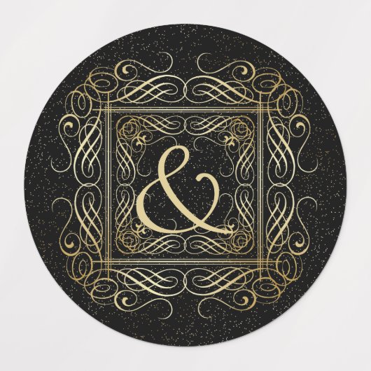 Elegant Gold Foil look Scrollwork Script op zwart Labels (Design 1)