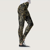 Elegant Gold Foil look Scrollwork Script op zwart Leggings (Rechts)