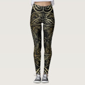 Elegant Gold Foil look Scrollwork Script op zwart Leggings (Voorkant)