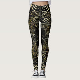 Elegant Gold Foil look Scrollwork Script op zwart Leggings