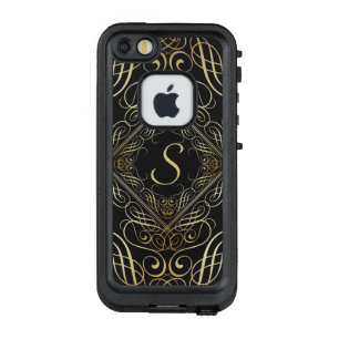 Elegant Gold Foil look Scrollwork Script op zwart LifeProof FRÄ’ iPhone SE/5/5s Hoesje