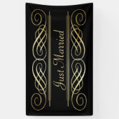 Elegant Gold Foil look Scrollwork Script op zwart Spandoek (Verticaal)