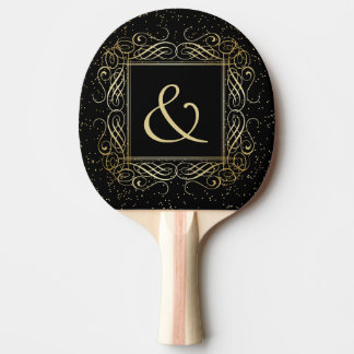 Elegant Gold Foil look Scrollwork Script op zwart Tafeltennisbatje