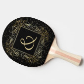 Elegant Gold Foil look Scrollwork Script op zwart Tafeltennisbatje (Zijkant)