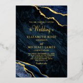 Elegant Gold Foil marine Agate Marble Wedding Folie Uitnodiging (Voorkant)
