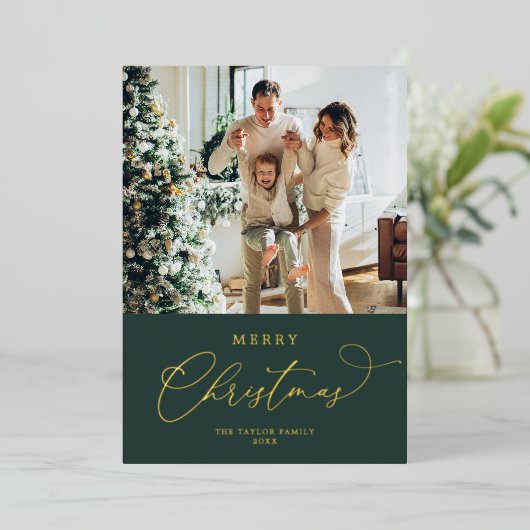Elegant Gold Foil Merry Christmas Folie Feestdagenkaart (Staand Voorkant)