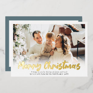 Elegant Gold Foil Merry kerstfamilie Foto Folie Feestdagenkaart
