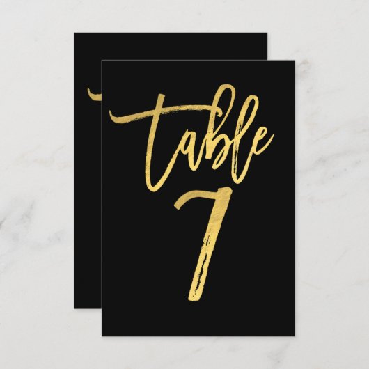 Elegant Gold Foil modern Script Table Number 7 Kaart (Voorkant / Achterkant)