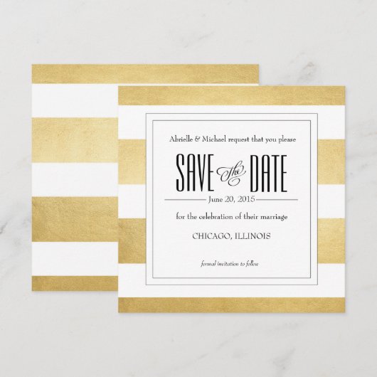 Elegant Gold Foil Modern Stripe Save the Date (Voorkant / Achterkant)