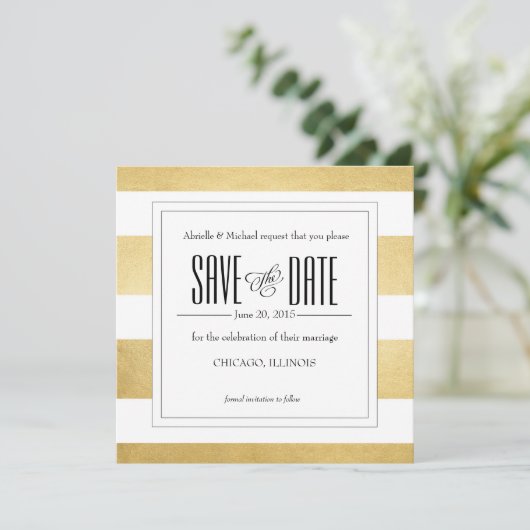 Elegant Gold Foil Modern Stripe Save the Date (Staand voorkant)
