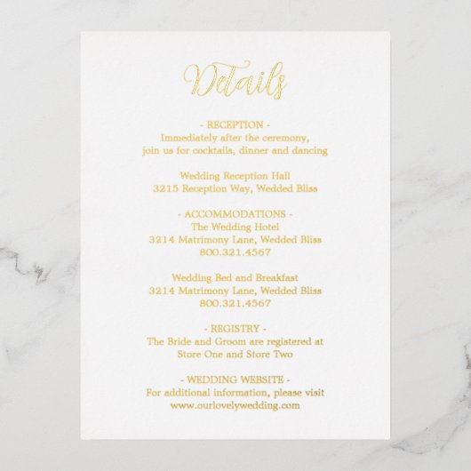 Elegant Gold Foil Modern Wedding Enclosure Kaart (Voorkant)