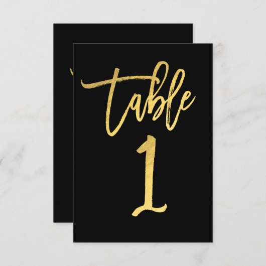 Elegant Gold Foil Moderne Script Table Number 1 Kaart (Voorkant / Achterkant)