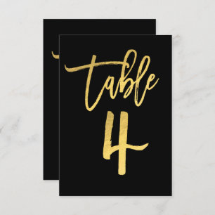 Elegant Gold Foil Moderne Script Table Number 4 Kaart