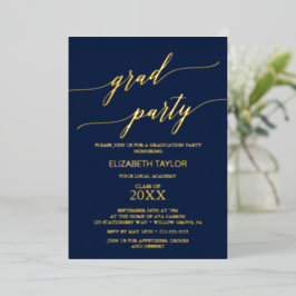Elegant Gold Foil | Navy Blue Graduation Party Folie Uitnodiging