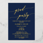 Elegant Gold Foil | Navy Blue Graduation Party Folie Uitnodiging (Voorkant)