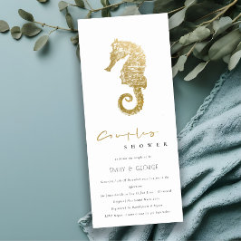 ELEGANT GOLD FOIL NAVY SEAHORSE COUPLES SHOWER KAART