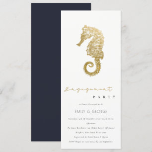 ELEGANT GOLD FOIL NAVY SEAHORSE ENGAGTY KAART