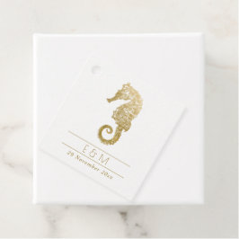 ELEGANT GOLD FOIL NAVY SEAHORSE MONOGRAM WEDDING BEDANKJES LABELS