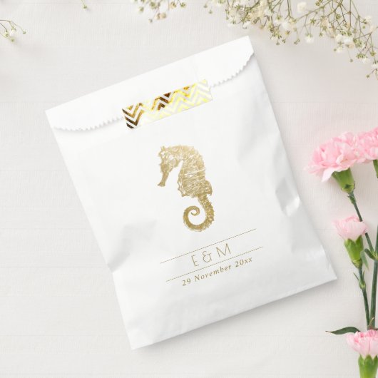ELEGANT GOLD FOIL NAVY SEAHORSE MONOGRAM WEDDING BEDANKZAKJE (Gezegeld)