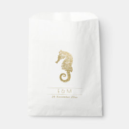ELEGANT GOLD FOIL NAVY SEAHORSE MONOGRAM WEDDING BEDANKZAKJE