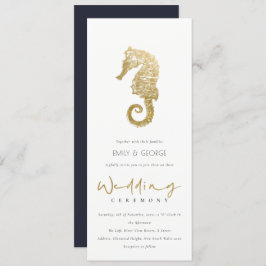 ELEGANT GOLD FOIL NAVY SEAHORSE WEDDING INVITATION KAART