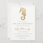 ELEGANT GOLD FOIL NAVY SEAHORSE WEDDING INVITE BEDANKKAART (Voorkant)