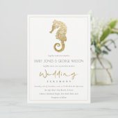 ELEGANT GOLD FOIL NAVY SEAHORSE WEDDING INVITE BEDANKKAART (Staand voorkant)