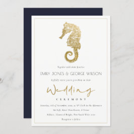 ELEGANT GOLD FOIL NAVY SEAHORSE WEDDING INVITE BEDANKKAART