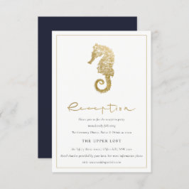 ELEGANT GOLD FOIL NAVY SEAHORSE WEDDING RECEPT INFORMATIEKAARTJE
