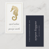ELEGANT GOLD FOIL NAVY SEAHORSE WEDDING WEBSITE VISITEKAARTJE (Voorkant / Achterkant)